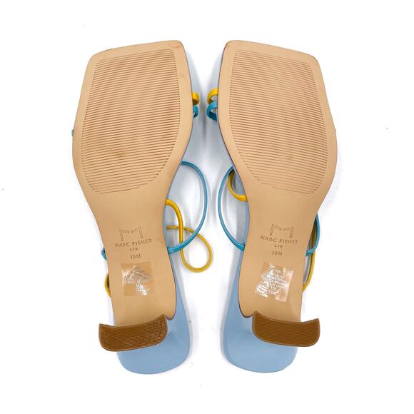 Marc Fisher Calida Sandals Blue Yellow Leather Strap Square Open Toe Sz 10 - Picture 7 of 9